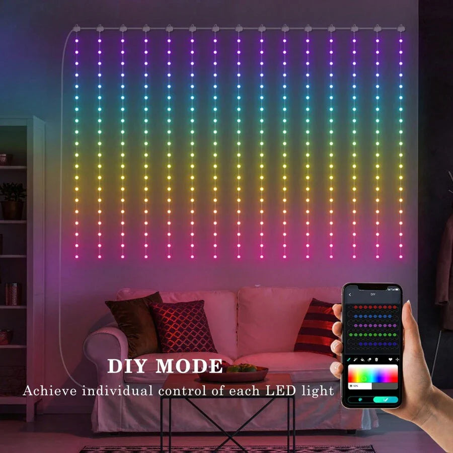 Smart Curtain Lights, Indoor & Outdoor RGB String Lights, Support DIY Pattern