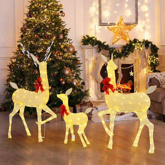3 Pieces Lighted Family Deer Set with LED Lights and RGB Flashing Lights
