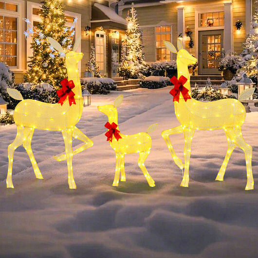 3 Pieces Lighted Family Deer Set with LED Lights and RGB Flashing Lights